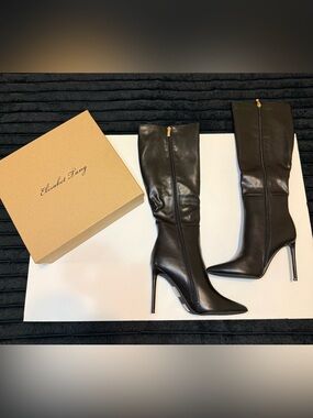 Black Leather Knee-High Stiletto Boots